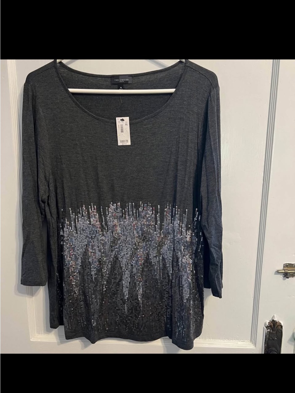 The Limited Dark Gray Sequin Ombre Scoop Neck Long Sleeve Top